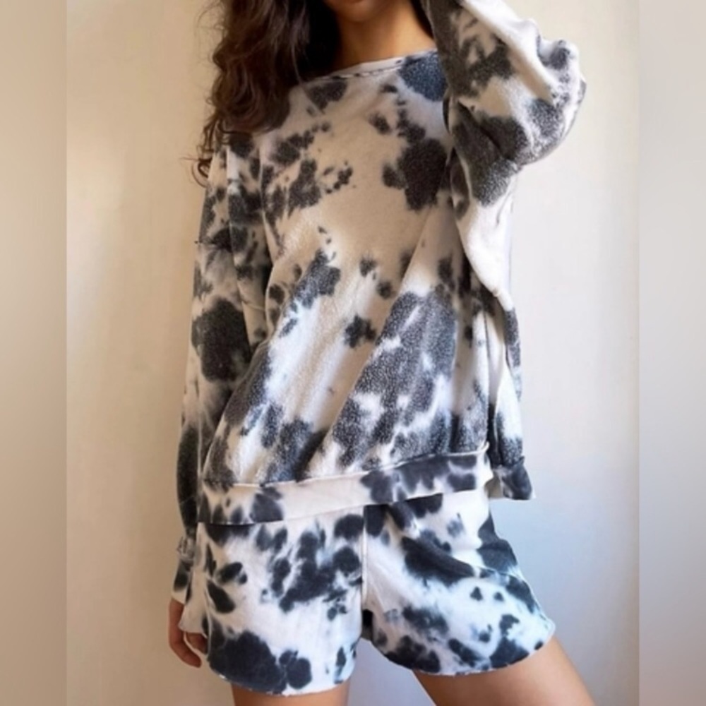 Free People! Kelly Washed Tie Dye Set In Black & White Combo NWT!